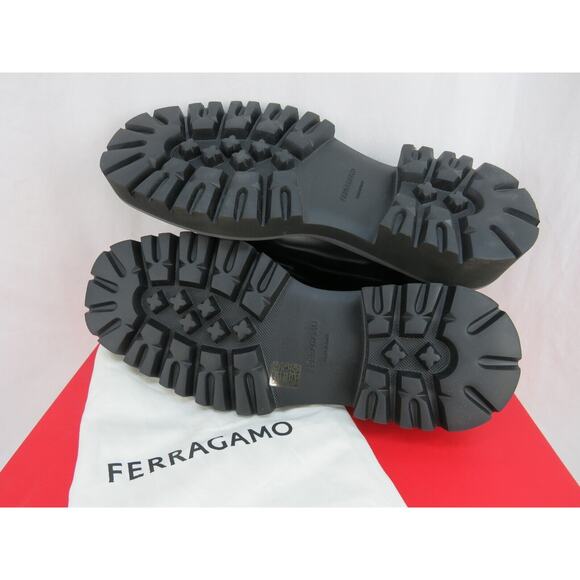 NIB FERRAGAMO FLICKER BLACK LEATHER LOGO PLATFORM LUG SOLE OXFORDS 8.5 M - Picture 10 of 16